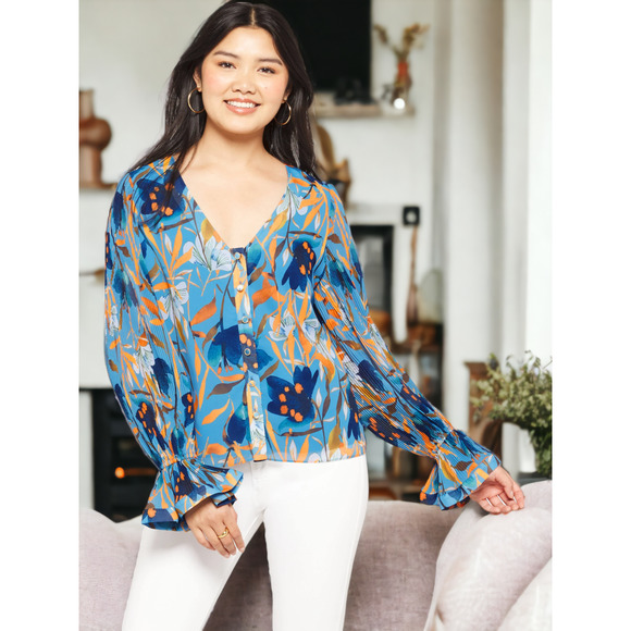 NWT Milly Greer Watercolor Azalea Top in Blue/Multi Small MSRP…$325 (70% OFF) - Picture 2 of 7